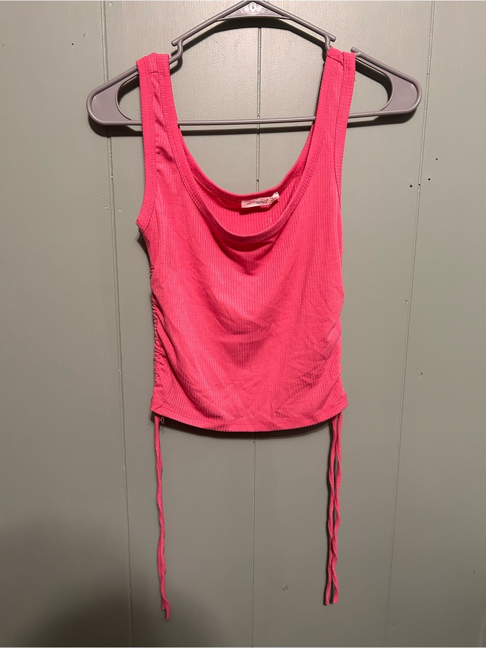 Timing Bright Pink Ribbed Tank with Side Ties